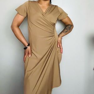 Talbots Short Sleeves Tan Midi Dress